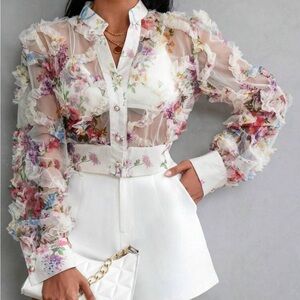 Elegant Floral Ruffle Blouse